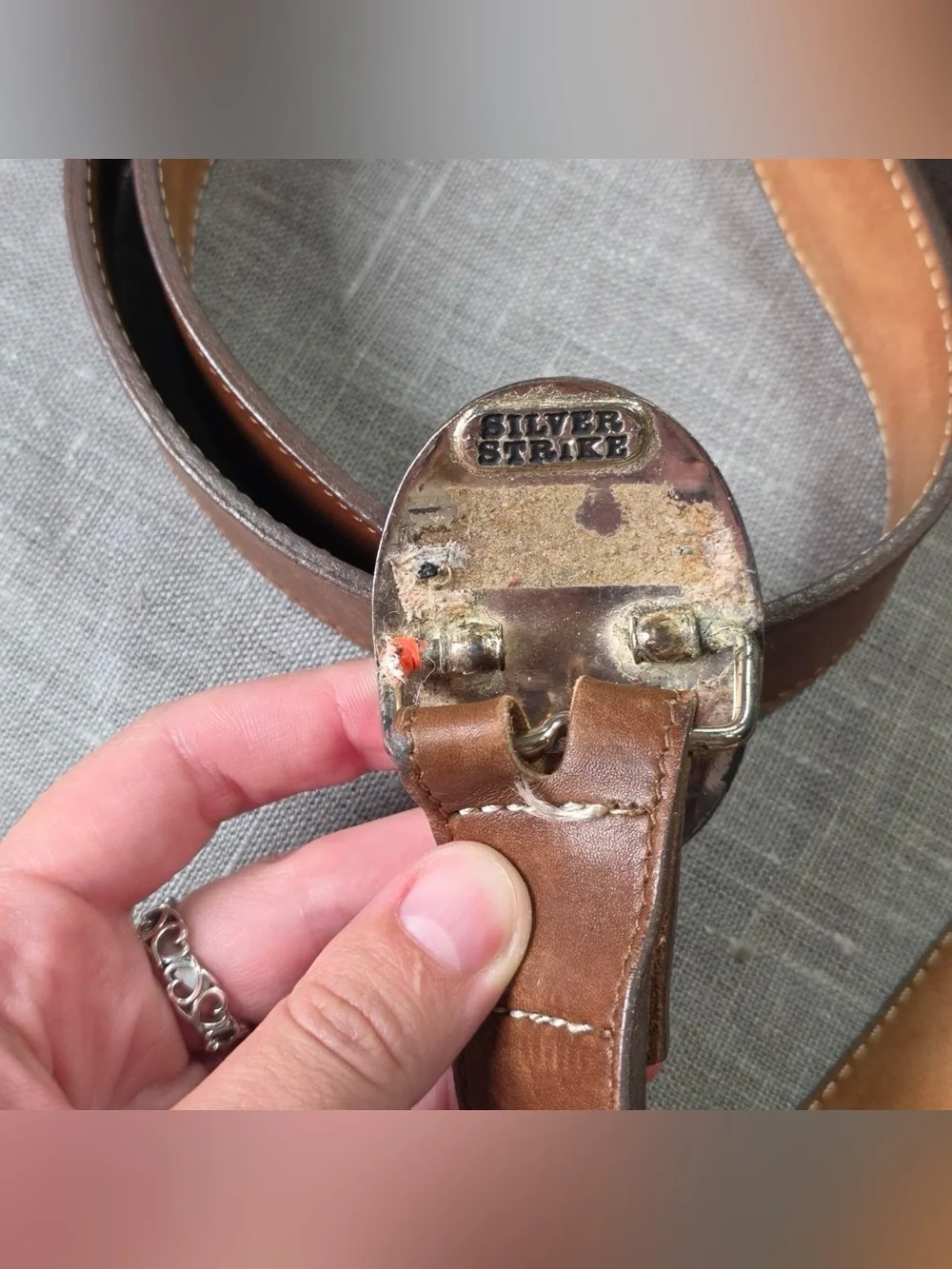 J.Crew Brown Leather Belt Size 32 with Silver Strike Eagle Buckle